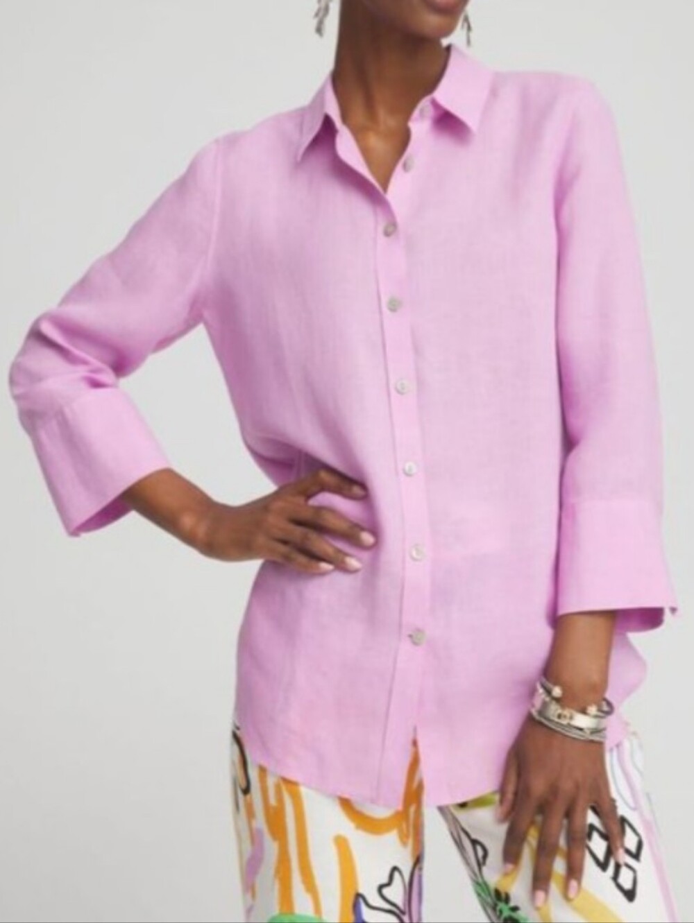 CHICO'S orchid linen 3/4 sleeve shirt M 1.5